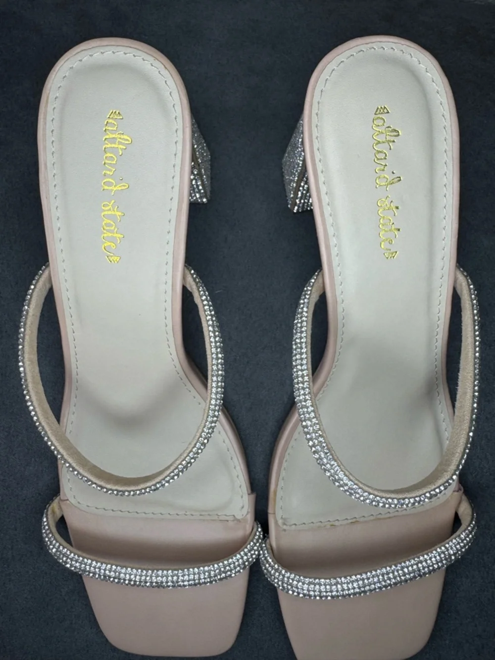 Altar’d State Rhinestone Block Heel Slide Sandals Nude Sparkly Heels Size 9 - Picture 12 of 12